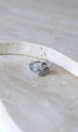 Bague 57.5 Bague Toi et Moi Diamants Rétro Or et Platine 58 Facettes