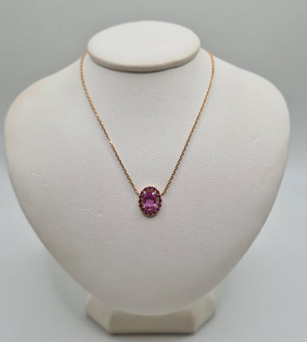Collier Collier or rose et saphir rose 58 Facettes