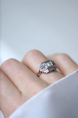 Bague Bague Art Deco Diamants Or Blanc et Platine 58 Facettes