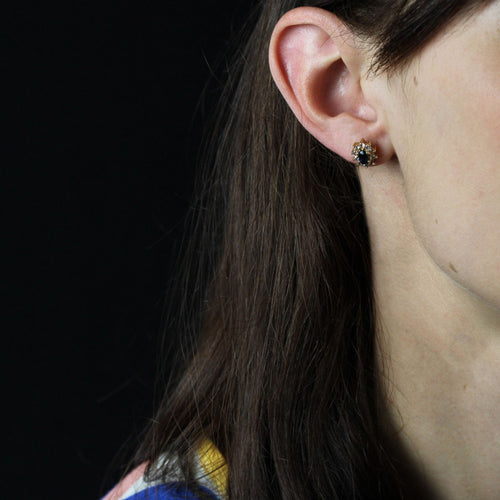 Boucles d'oreilles Puces d'oreilles or jaune et saphirs 58 Facettes 19-089B
