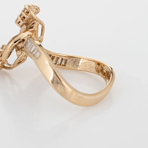 Bague 52.5 Bague de contournement de flèche de diamant vintage en or jaune 14 carats 58 Facettes G12644