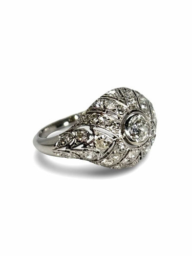 Bague ancienne or blanc 18K et diamants 0,75 ct