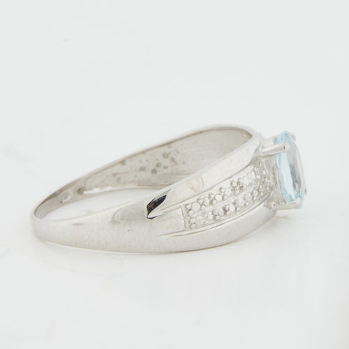 Bague 62 BAGUE OR BLANC AIGUE-MARINE 58 Facettes RÉF 1006/16