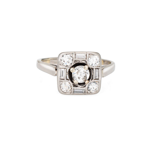 Bague 53.5 Bague vintage carrée en or blanc avec diamants taille mixte 58 Facettes G13688