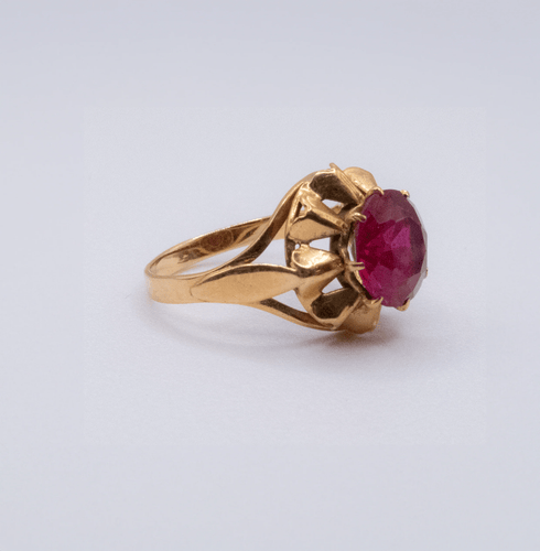 Bague 48 Solitaire Art Déco Or jaune et Rubis 58 Facettes