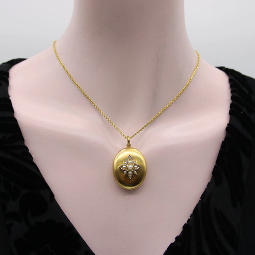 Pendentif Victorian 14K Gold Locket with Floral Pearl and Enamel Decoration 58 Facettes