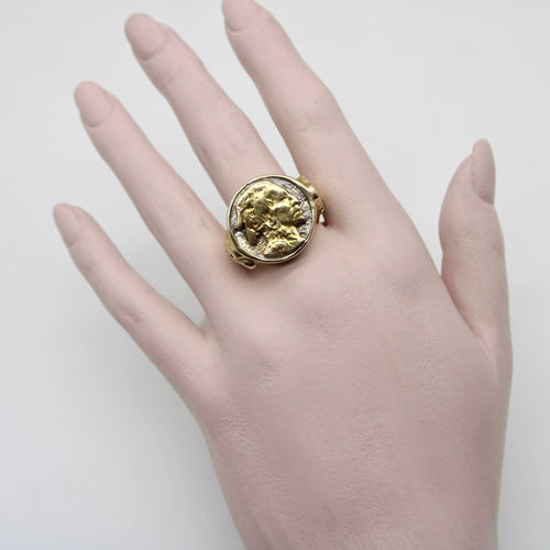 Bague Bague vintage en or 14 carats avec portrait d'Amérindien Buffalo Nickel 58 Facettes