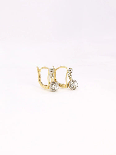 Boucles d'oreilles Dormeuses anciennes diamants 0,40 ct 58 Facettes J452