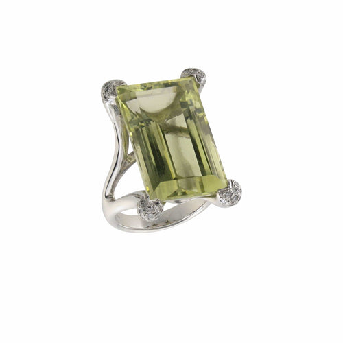 Bague 55.5 Bague en or blanc, quartz citron 31,20 carats, diamants naturels 58 Facettes AG-20X1597