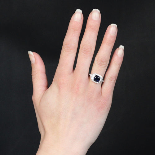 Bague 53 Bague saphir de Ceylan coussin et diamants 58 Facettes 24-152