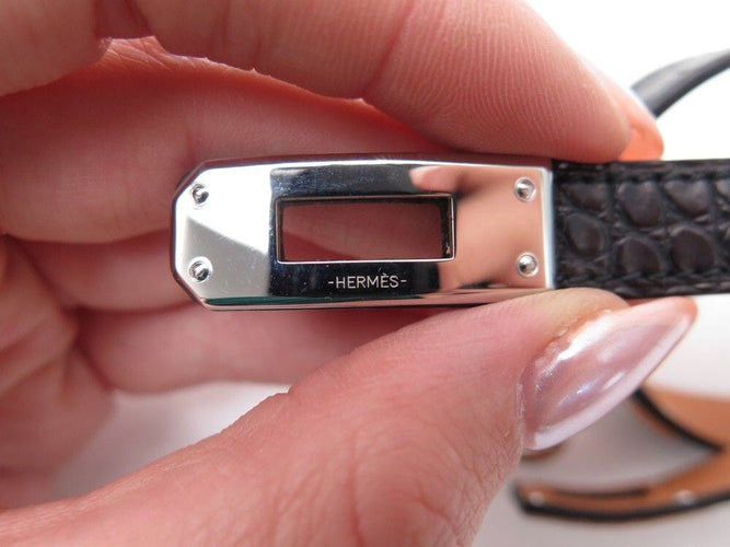 Bracelet bracelet HERMES kelly double tour cuir alligator crocodile noir 58 Facettes 260099