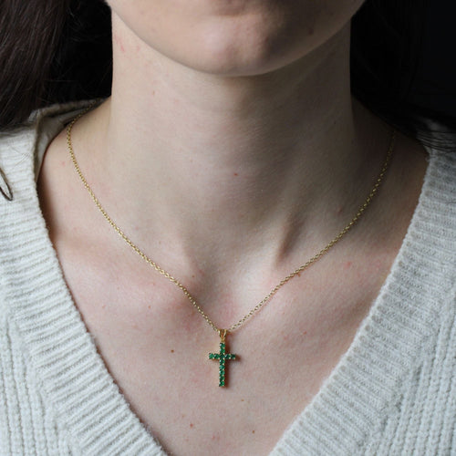 Collier Croix or jaune émeraudes 58 Facettes 24-328B