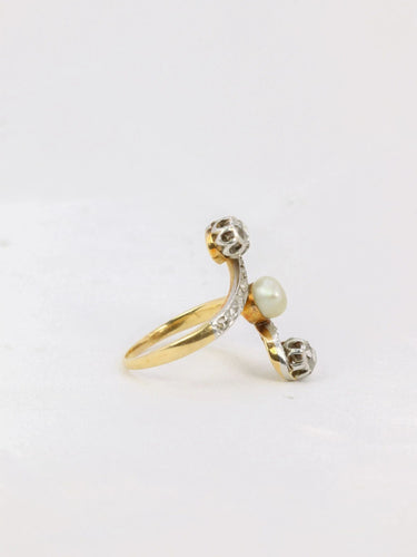 Bague 51 Bague Art Nouveau toi et moi or perle diamants 58 Facettes J175