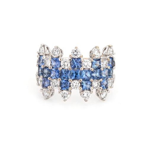 Bague 51 Bague Large Bande Saphir Diamant Or Blanc 58 Facettes G13356