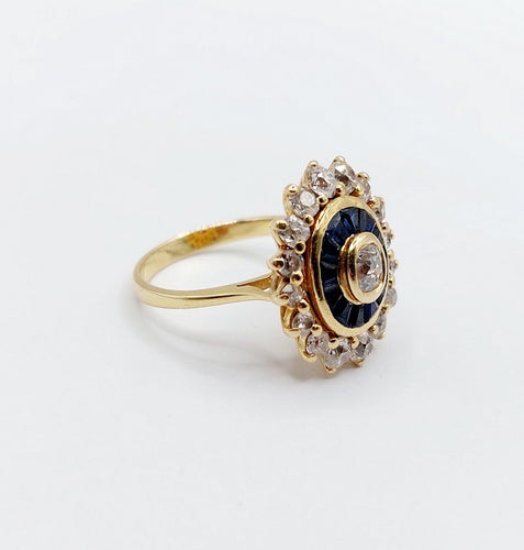 Bague 54 Bague marguerite art déco or jaune, diamants et saphir calibrés 58 Facettes A05533