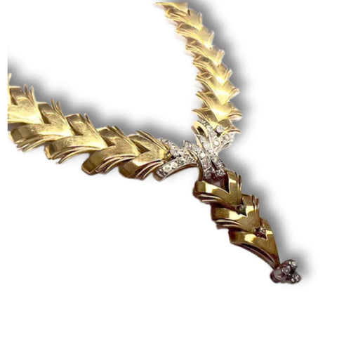Collier GARGANTILLA DISEÑO RETRO ESPIGA de ORO 18 kts con DIAMANTES 58 Facettes A2653