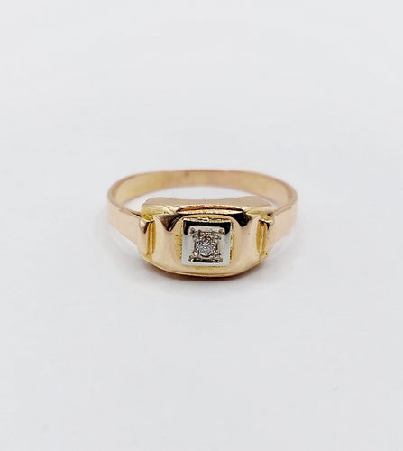 Bague 53.5 Bague Tank Art Déco or rose, petit diamant et monture géométrique (circa 1950) 58 Facettes A05167