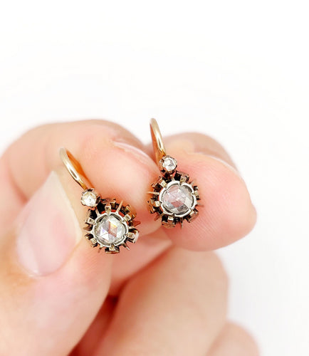 Dormeuses victoriennes or rose et diamant