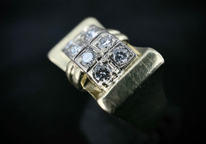 Bague 56.5 Bague modèle Tank d'époque 1940/50 or bicolore diamants 58 Facettes