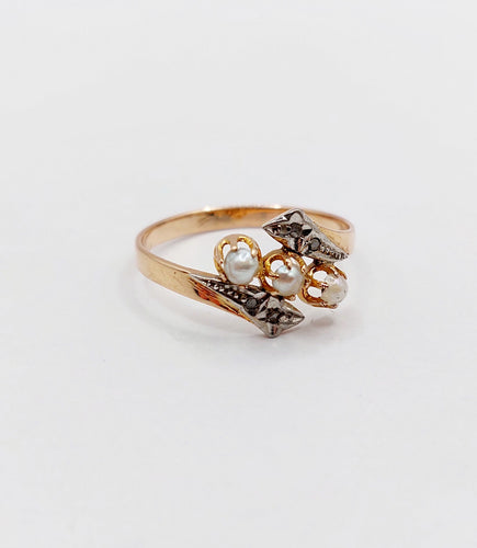 Bague 52.5 Bague antique perles et diamants taille rose en or rose 18k art nouveau 58 Facettes A06321
