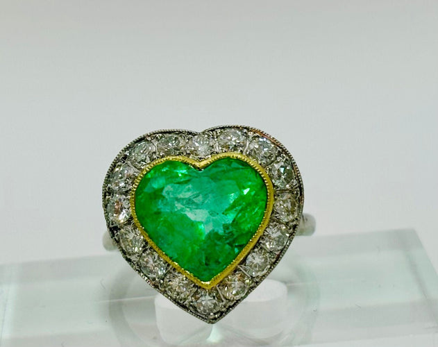 Anillo en platino y oro amarillo con Esmeralda y Diamantes 58 Facettes 50295