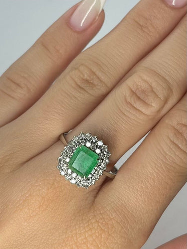 Bague 63 Bague or blanc émeraude et diamants 58 Facettes 0008001