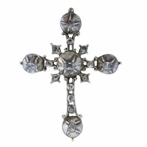 Pendentif Croix d'argent rococo des années 1750 58 Facettes 24121-0345