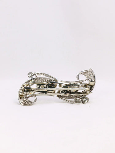 Broche Double Clip Art-Déco platine diamants taille ancienne 6 carats 58 Facettes 605