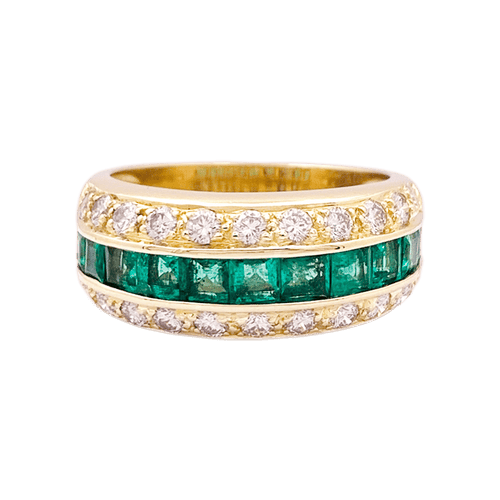 Bague 56 Bague vintage or jaune, diamants, émeraudes. 58 Facettes 34158