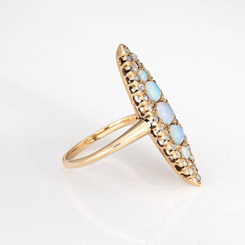 Bague 56 Bague Navette en or jaune et diamants, style victorien antique 58 Facettes G14038
