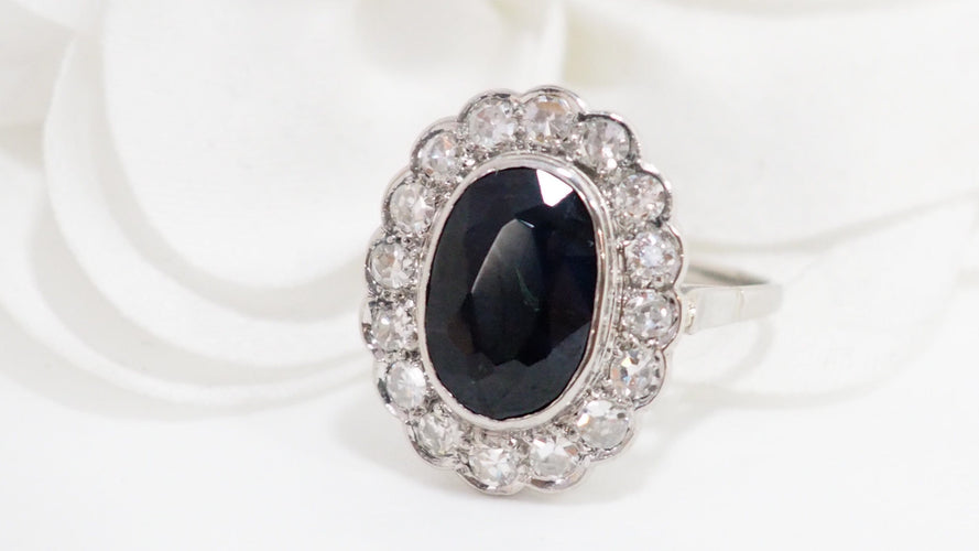Bague 58 Bague Pompadour en platine saphir et diamants 58 Facettes 32635