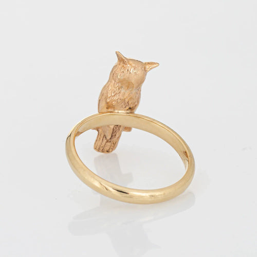 Bague 53 Owl Ring Vintage Yellow Gold Garnet Eyes 58 Facettes G12687