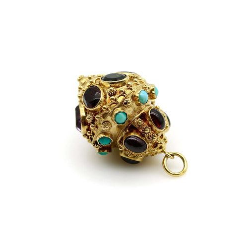 Pendentif Breloque lanterne vintage extra large en or 18 carats de style étrusque avec pierres incrustées 58 Facettes