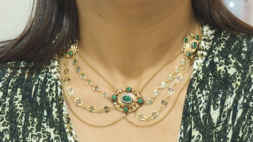 Collier Collier esclave du XIXème siècle en or émaillé et perles fines 58 Facettes 32174