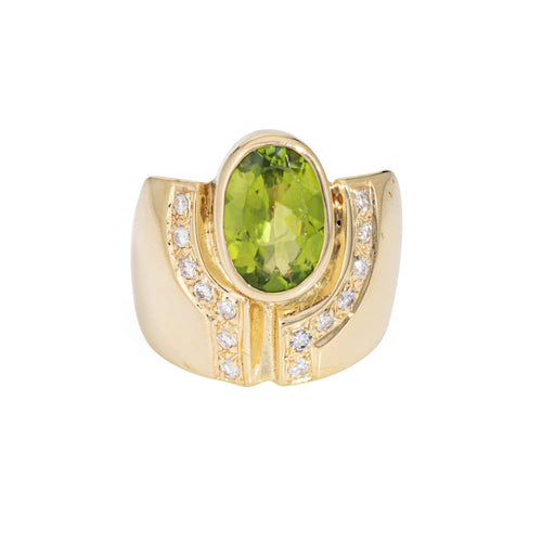 Bague 55 Bague cigare en or jaune et diamants péridot des années 80 58 Facettes G13923