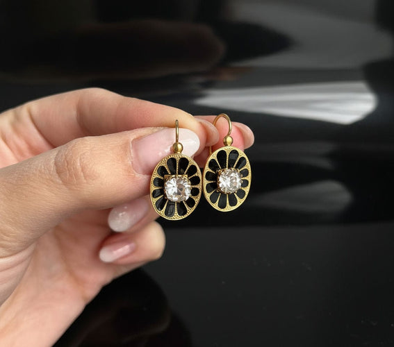 Boucles d'oreilles Boucles d'oreilles pendantes en émail noir, Empire austro-hongrois 58 Facettes