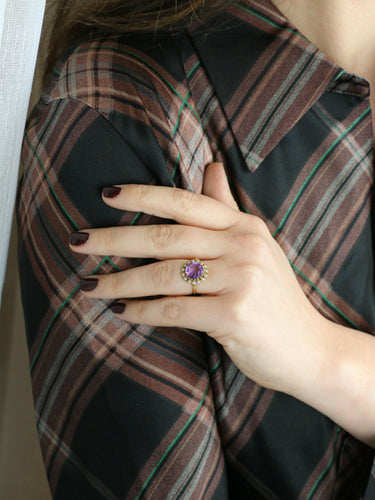 Bague 52 Bague marguerite ancienne or jaune amethyste perles fines 58 Facettes 1102.6