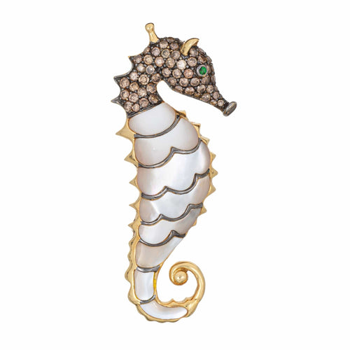 Pendentif 54 Bague hippocampe transformable en pendentif en or jaune et diamants. 58 Facettes G14201