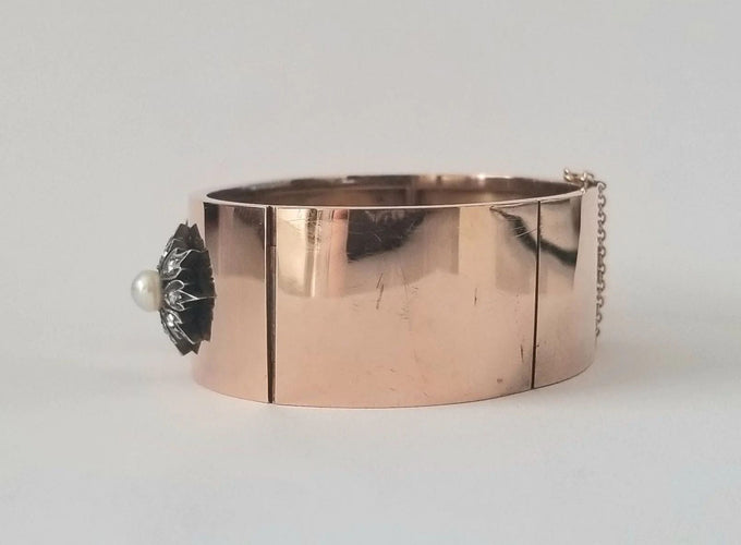 Bracelet Bracelet ancien or rose, perles et diamants anciens 58 Facettes