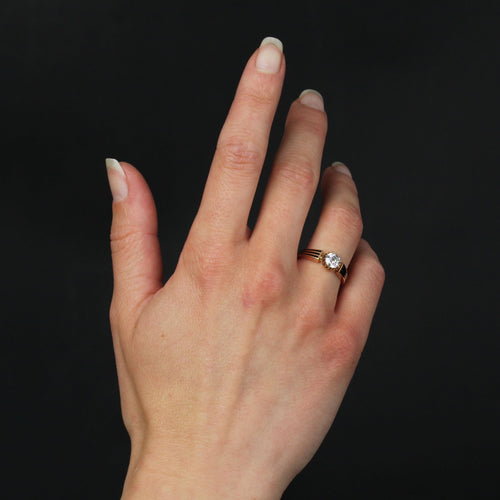 Bague 56 Bague solitaire ancienne diamant et émail noir 58 Facettes 24-192