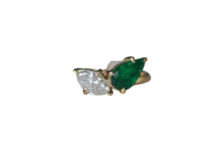 Bague 54 Bague vintage en or jaune avec émeraude et diamants Colombiam 58 Facettes