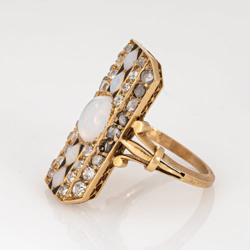 Bague 50 Bague en or jaune, opale et diamants, style victorien antique, avec émail 58 Facettes G13759