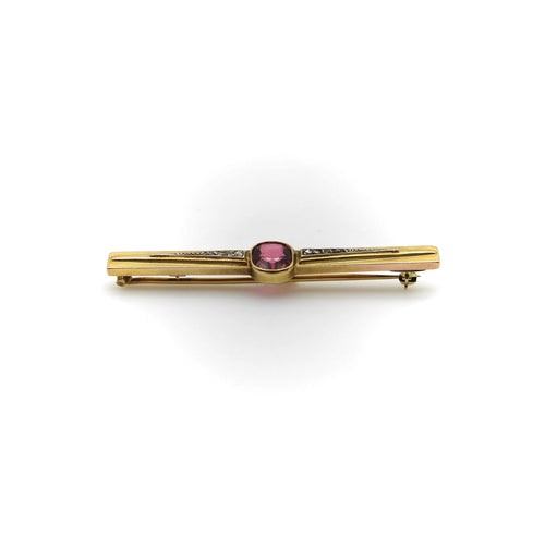 Broche Broche française en or 18 carats avec tourmaline et diamants sertis clos 58 Facettes