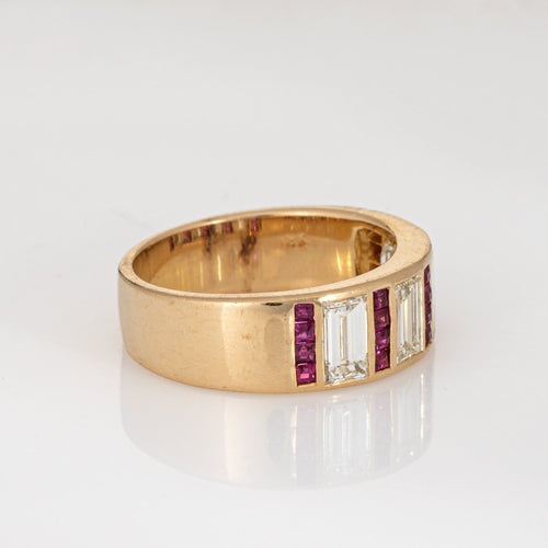 Bague Bague vintage en or jaune 18 carats avec diamants et rubis de 1 carat, taille 6,5, bijou en pierres précieuses 58 Facettes G13893