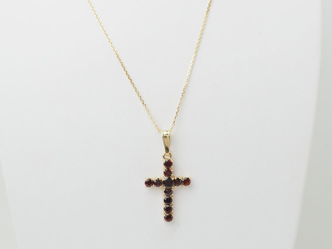 Collier Collier pendentif croix en or jaune et grenats 58 Facettes 33126