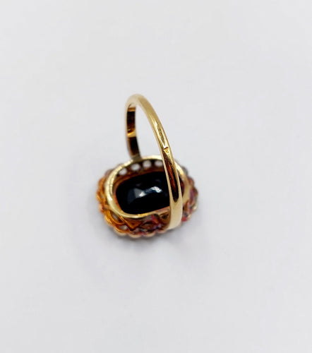 Bague 59 Bague pompadour art deco or jaune 18k pierre bleue et diamant taille rose (circa 1900) 58 Facettes A06202