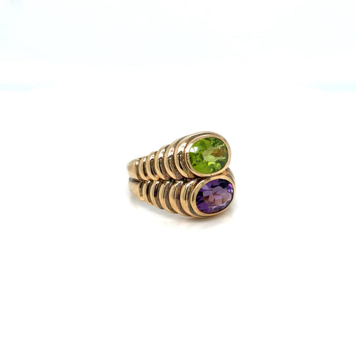 Bague 54 BULGARI - Bague Double Baccellato en or, péridot et améthyste 58 Facettes