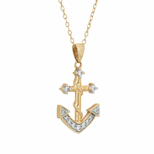 Collier Collier vintage en or jaune 14 carats avec ancre et diamants, chaîne de 48 cm (19 pouces), bijou ancien de style océan. 58 Facettes G14227