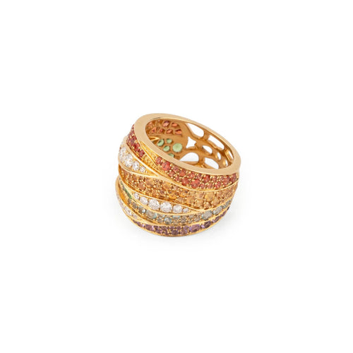 Bague 53 Bague bandeau or jaune entourée de pierres de couleurs 58 Facettes 1