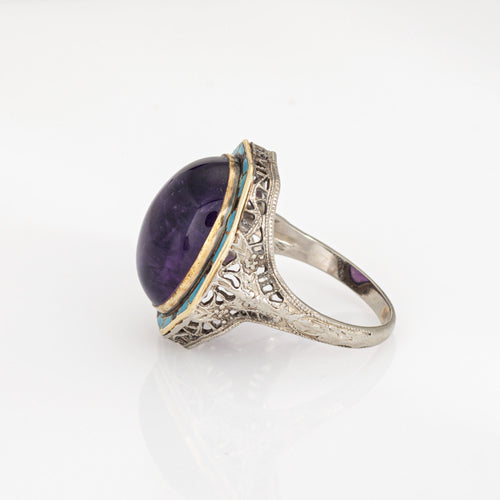 Bague 51 Bague Art Déco vintage en or blanc, améthyste, turquoise et émail 58 Facettes G14148